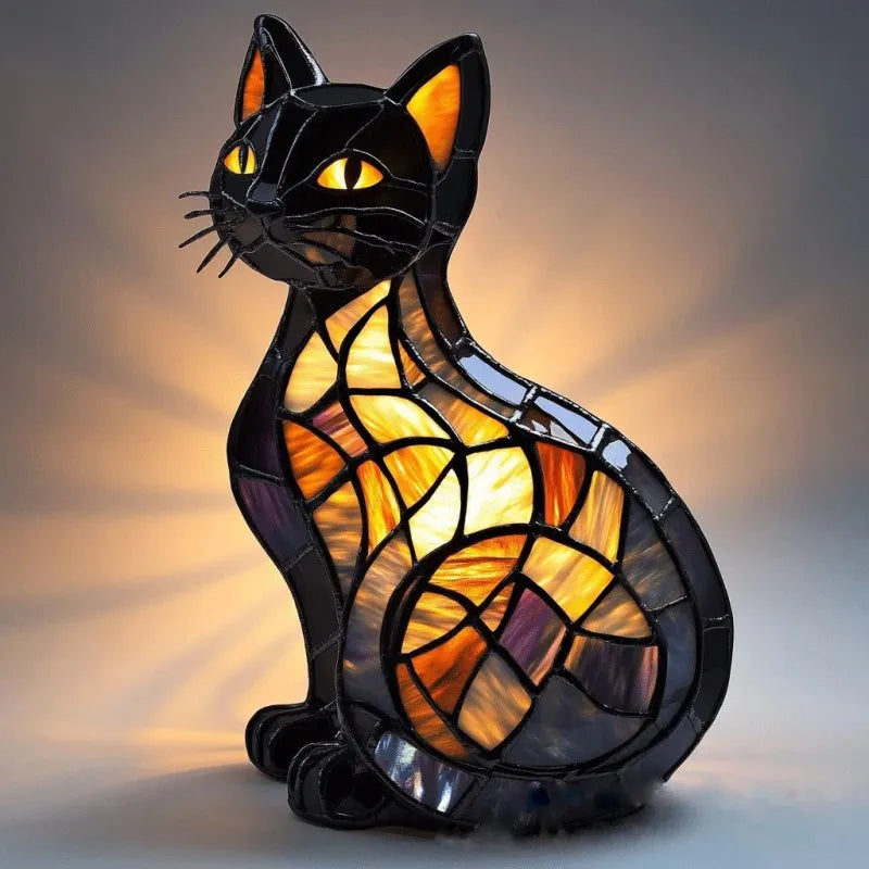 LumiCat - Magical Stained Glass Black Cat Lamp