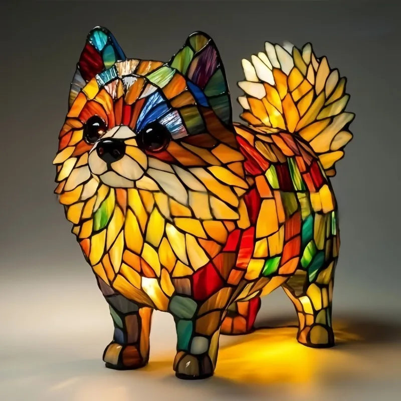 LumiFur - Enchanted Stained Glass Pomeranian Lamp
