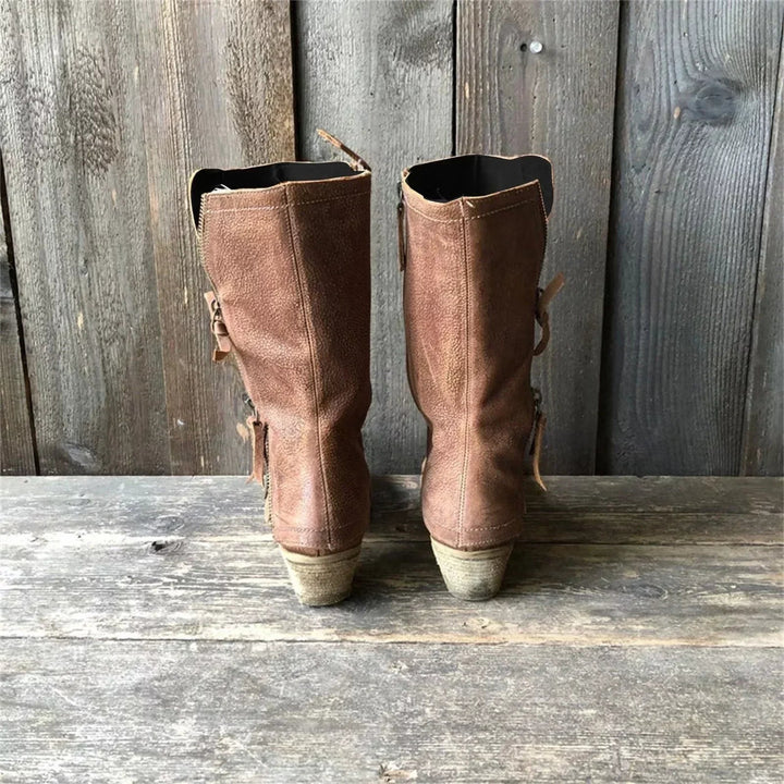 Lulia - Leather Ankle Boots With Side Zipper