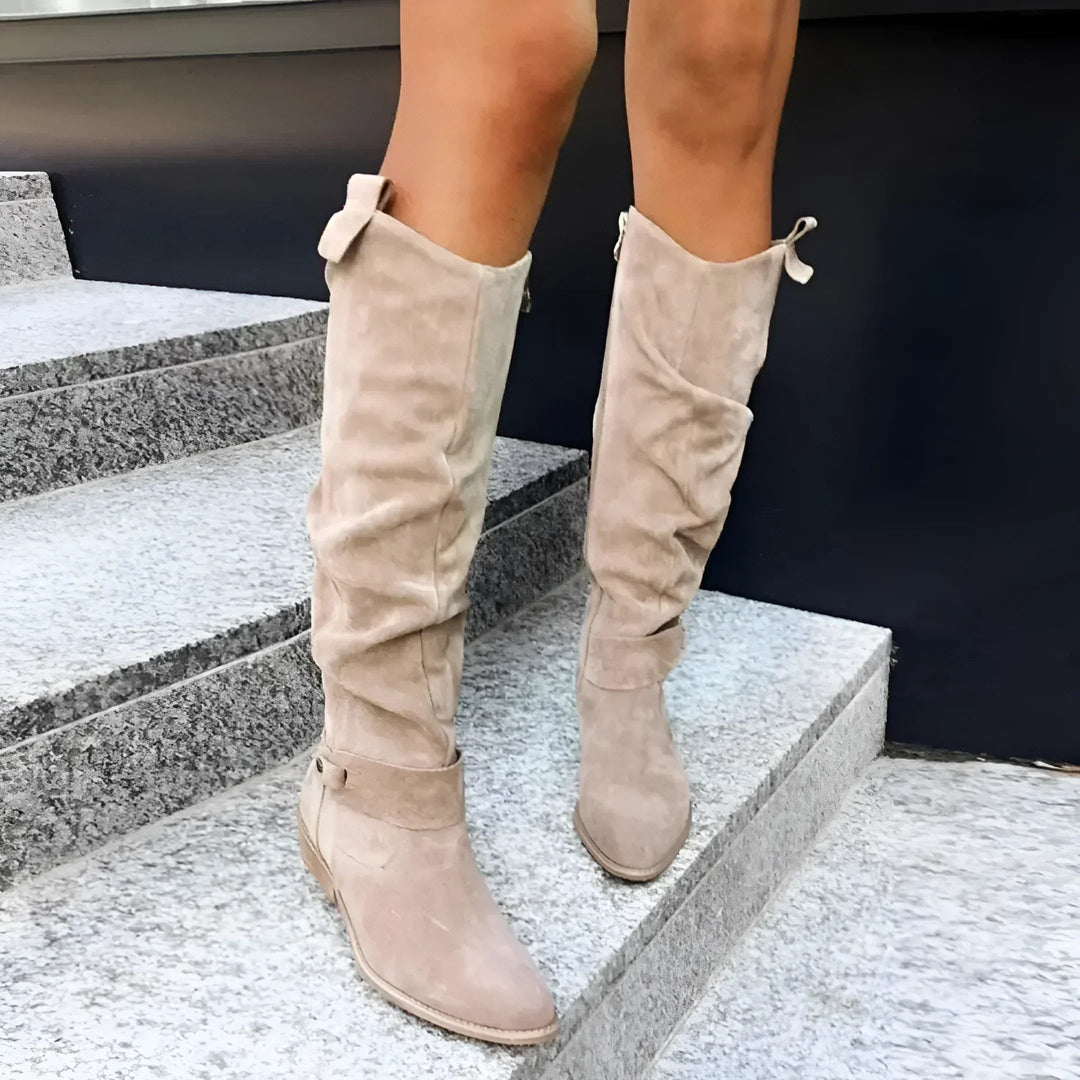 Kimara - Leather Knee High Boots With Side Zipper