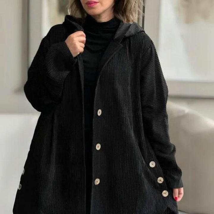 Daleny - Hooded Velvet Button Up Jacket