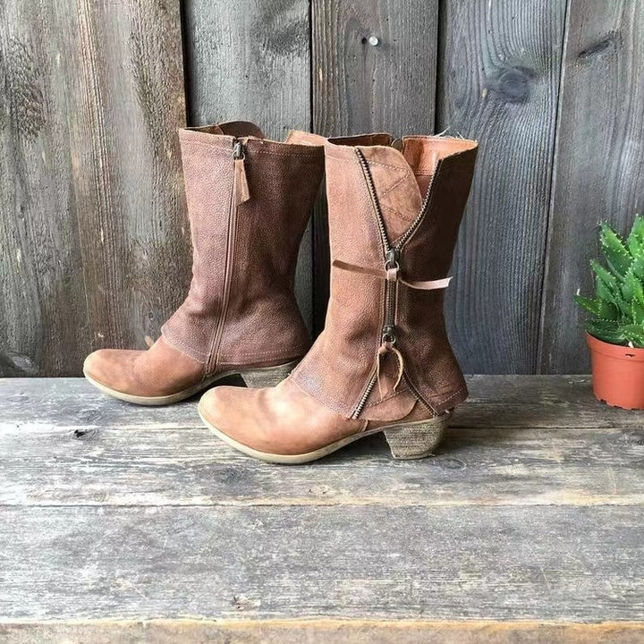 Lulia - Leather Ankle Boots With Side Zipper
