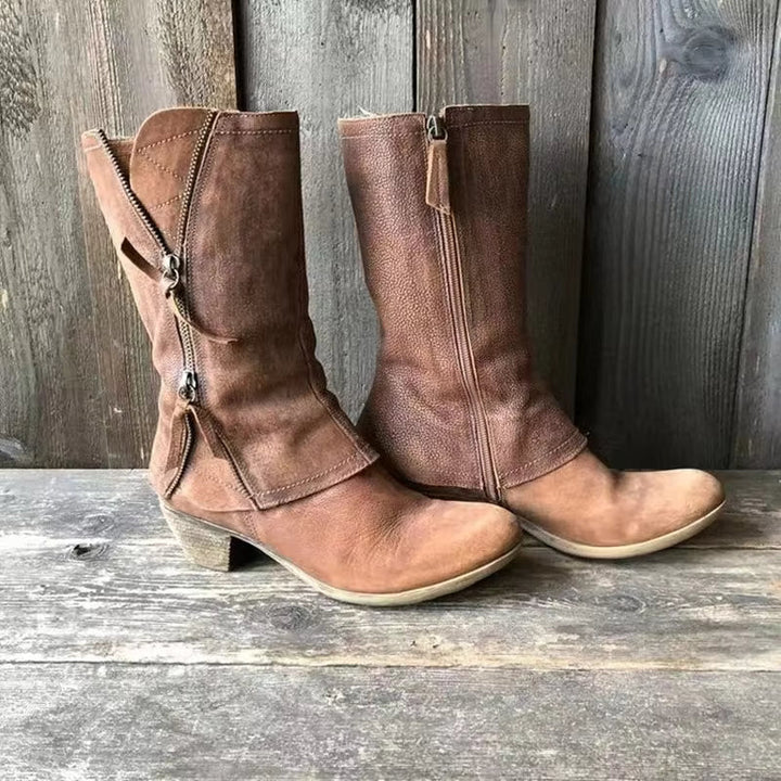 Lulia - Leather Ankle Boots With Side Zipper