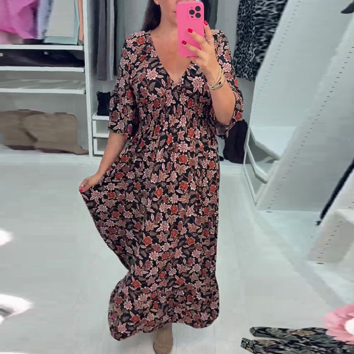 Meika - Printed V-neck Sleeve Maxi Dress