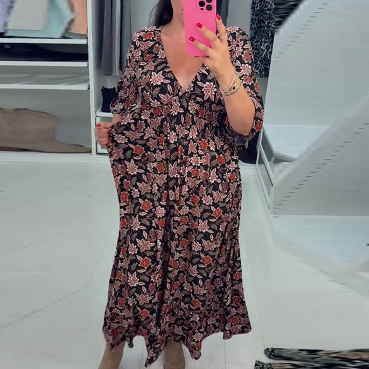 Meika - Printed V-neck Sleeve Maxi Dress