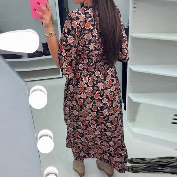 Meika - Printed V-neck Sleeve Maxi Dress