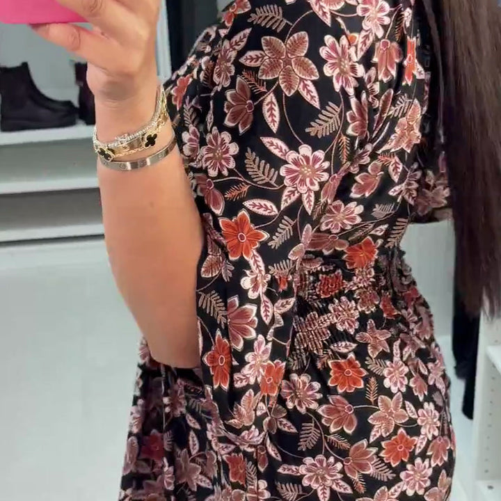 Meika - Printed V-neck Sleeve Maxi Dress
