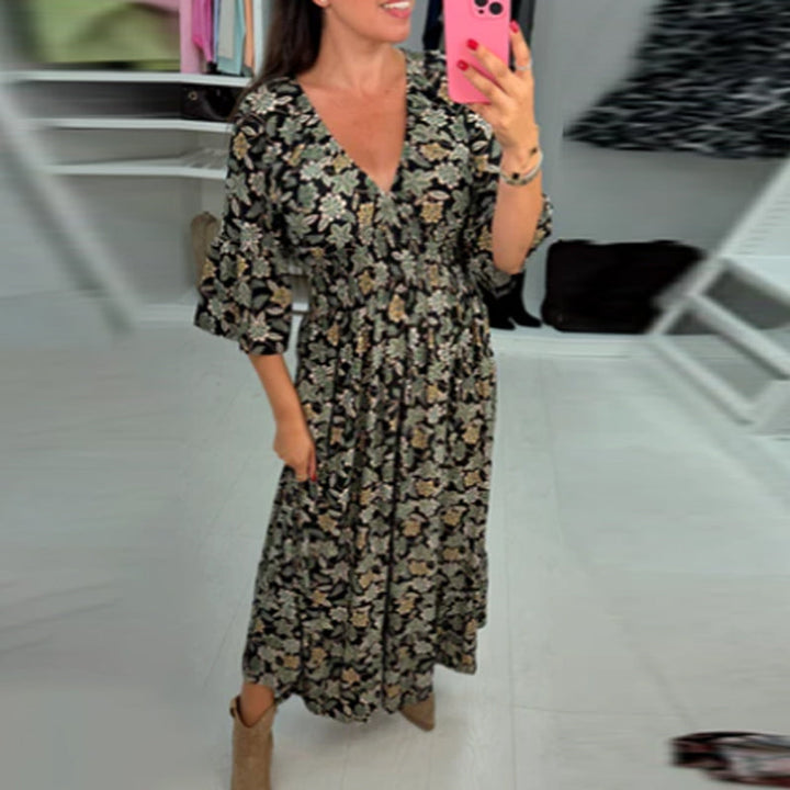 Meika - Printed V-neck Sleeve Maxi Dress